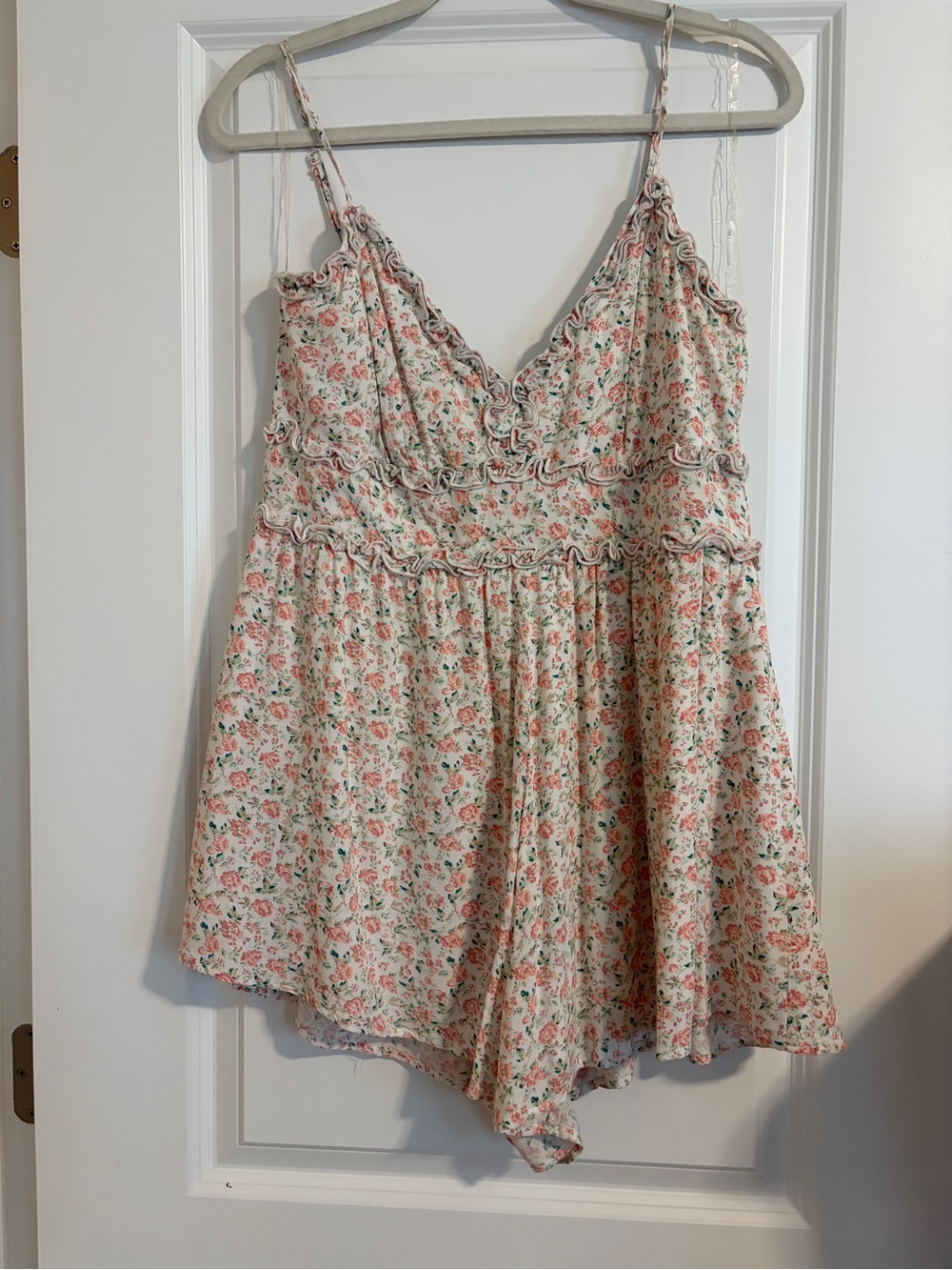 Altar'd State Pink Floral Ruffle Trim Tiered Romper Size XL Cottagecore